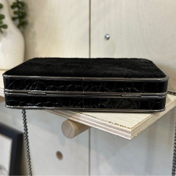 MICHAEL KORS Elsie Calf Hair Box Clutch Removable Crossbody Chain Black - Picture 6 of 11